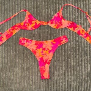 NWOT Vibrant Pink and Orange Thong Bikini Set